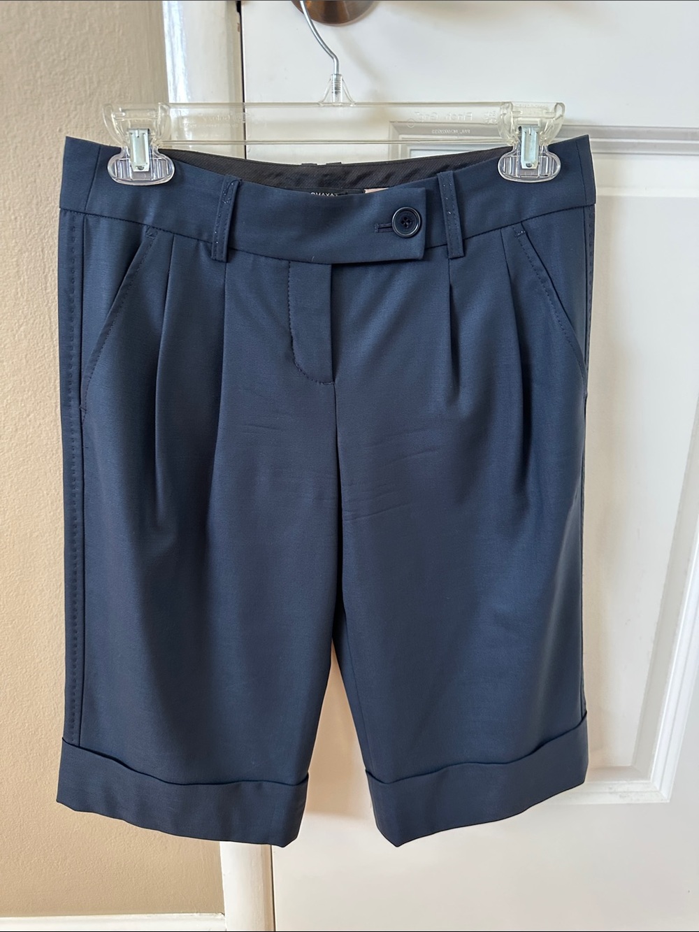 BCBGMaxAzria Navy Tailored Bermuda Shorts with Cuffed Hem